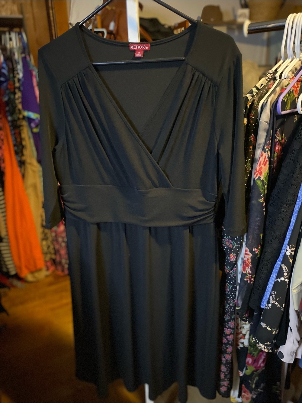 Merona Black Long-Sleeve Wrap-Style Midi Dress
